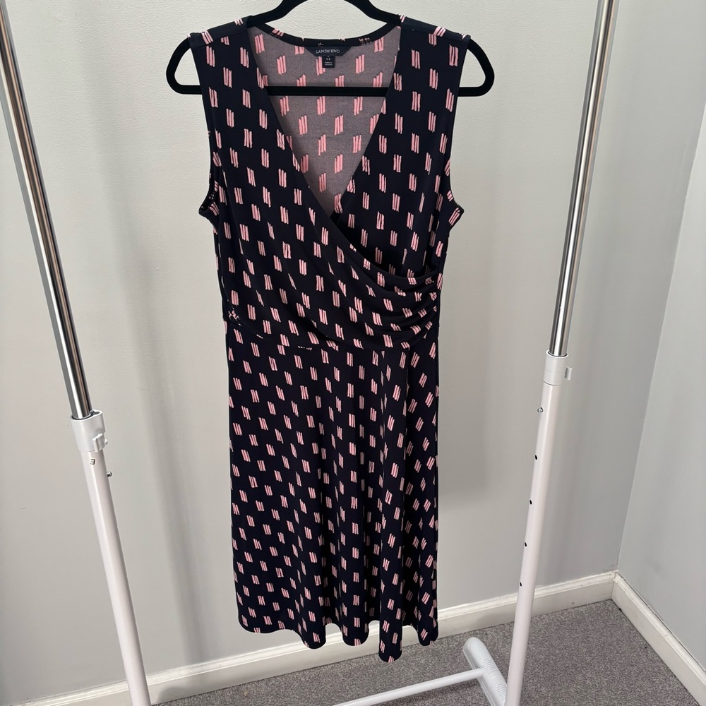 Lands' End Blue Abstract Print Surplice Dress